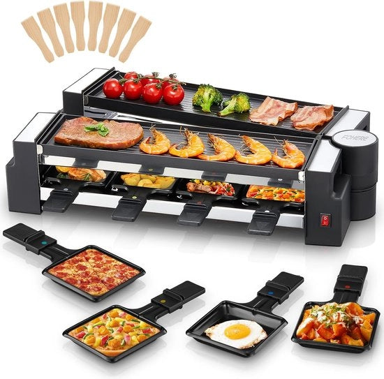 Grill a Raclette - Griglia Elettrica - Cene Accoglienti - Disegno Rotativo - 8 Persone - Nero