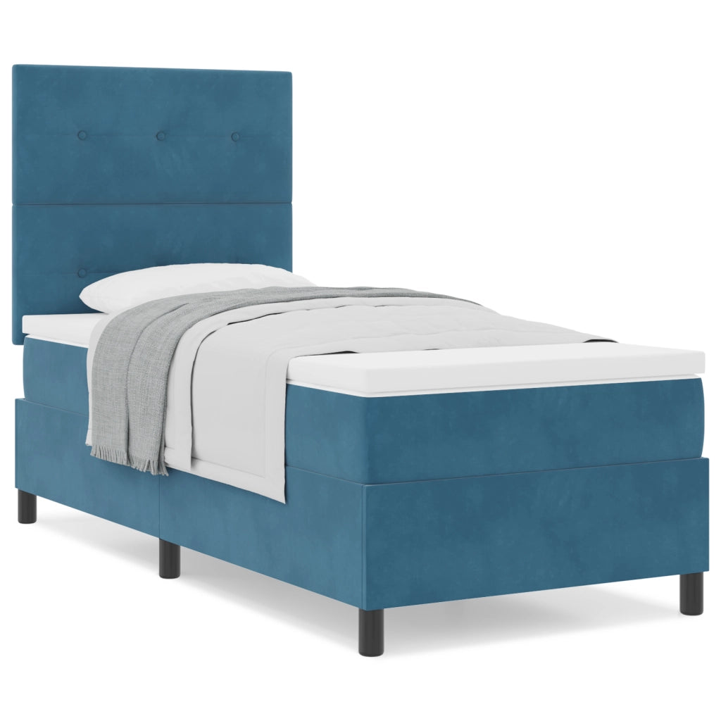 letto a molle vitaXL con materasso blu scuro 90x200 cm in velluto