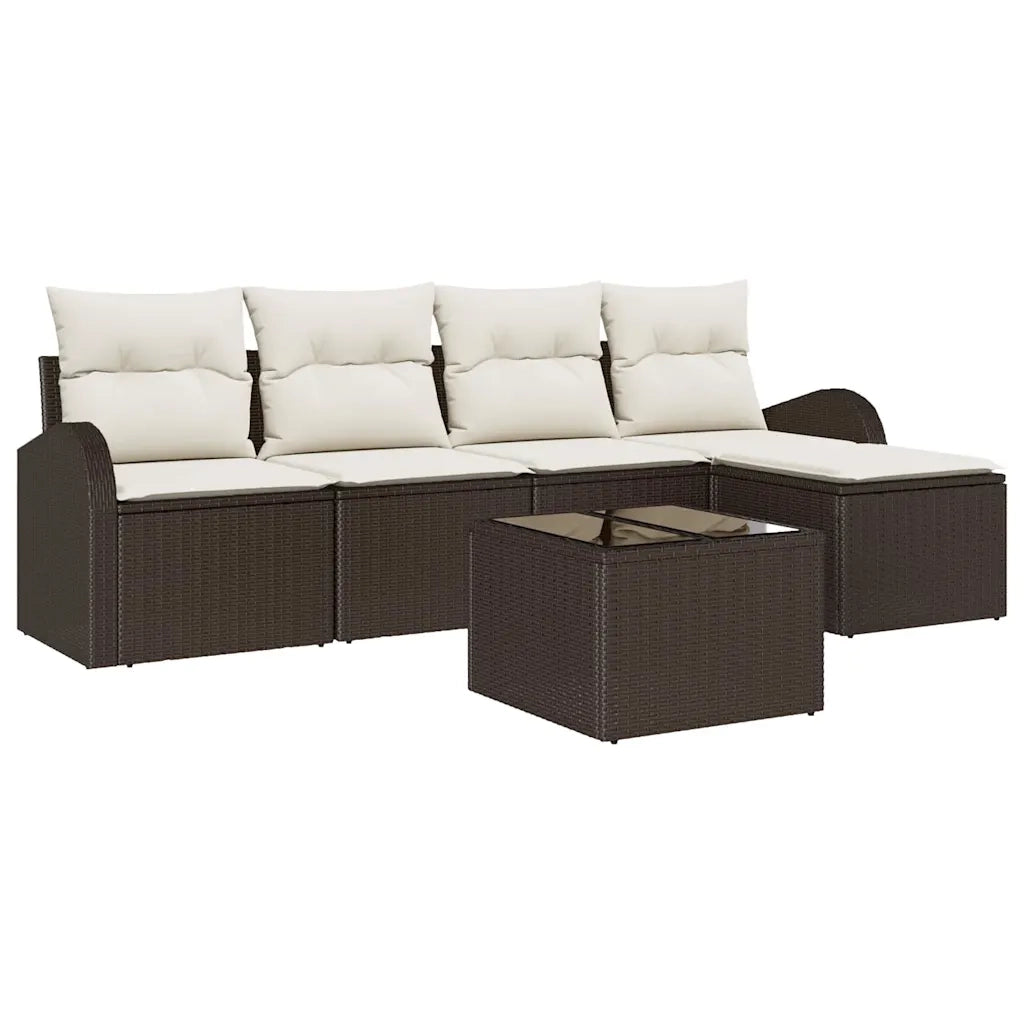 Set di divani con cuscino 6 pcs Marrone e bianco polyrattan 3354677