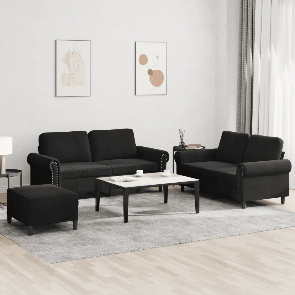 Set di Divani 3 pz con Cuscini Nero in Velluto 3202225