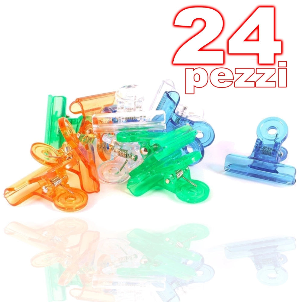 Trade Shop - 24 Pinze Pinza Fermadocumenti Colorate Molletta Blocca Documenti Carta Clip -