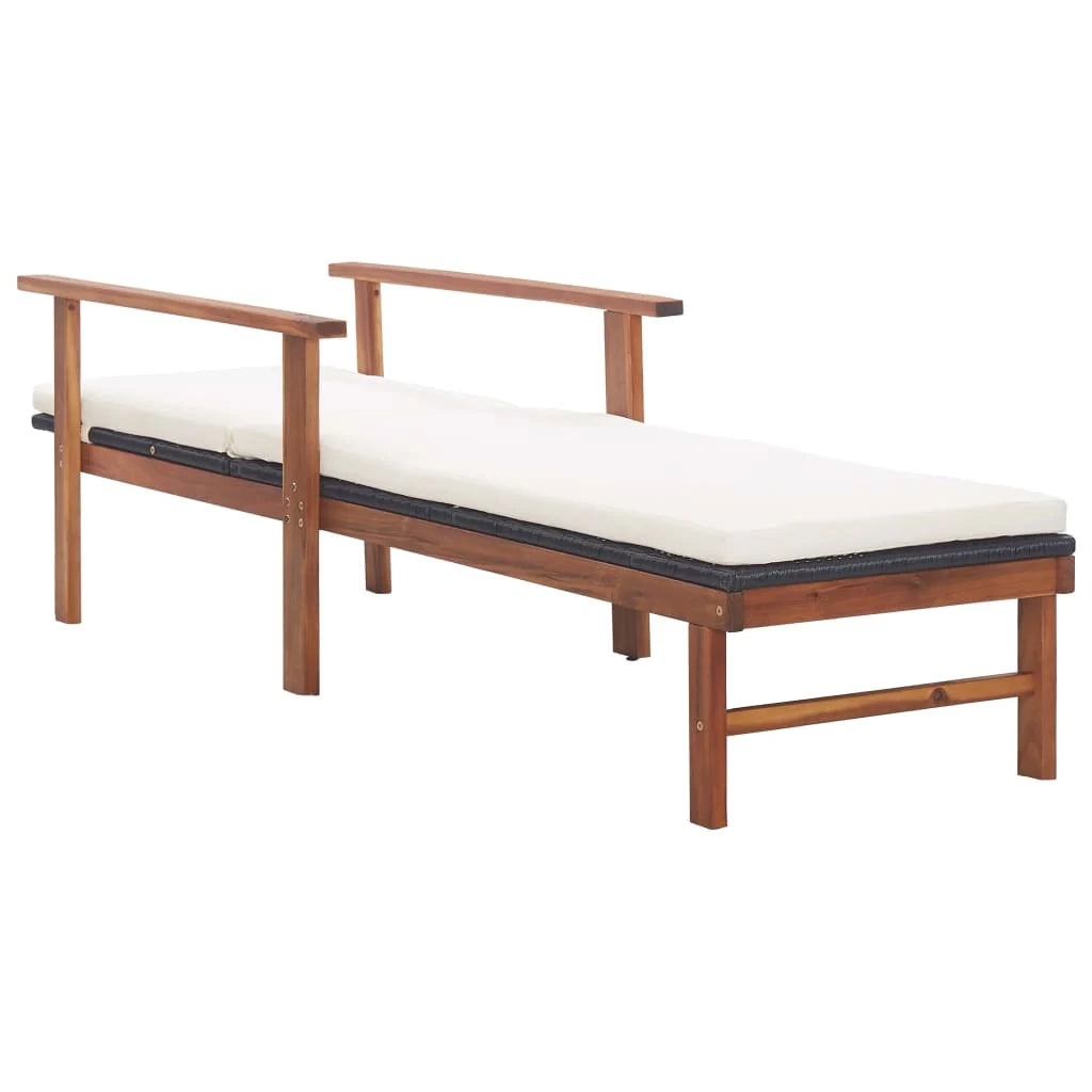 Lettino prendisole sedia a sdraio lettino prendisole letto da giardino mobili da giardino mobili da esterno e cuscino resina intrecciata e legno di acacia nero 02_0012772