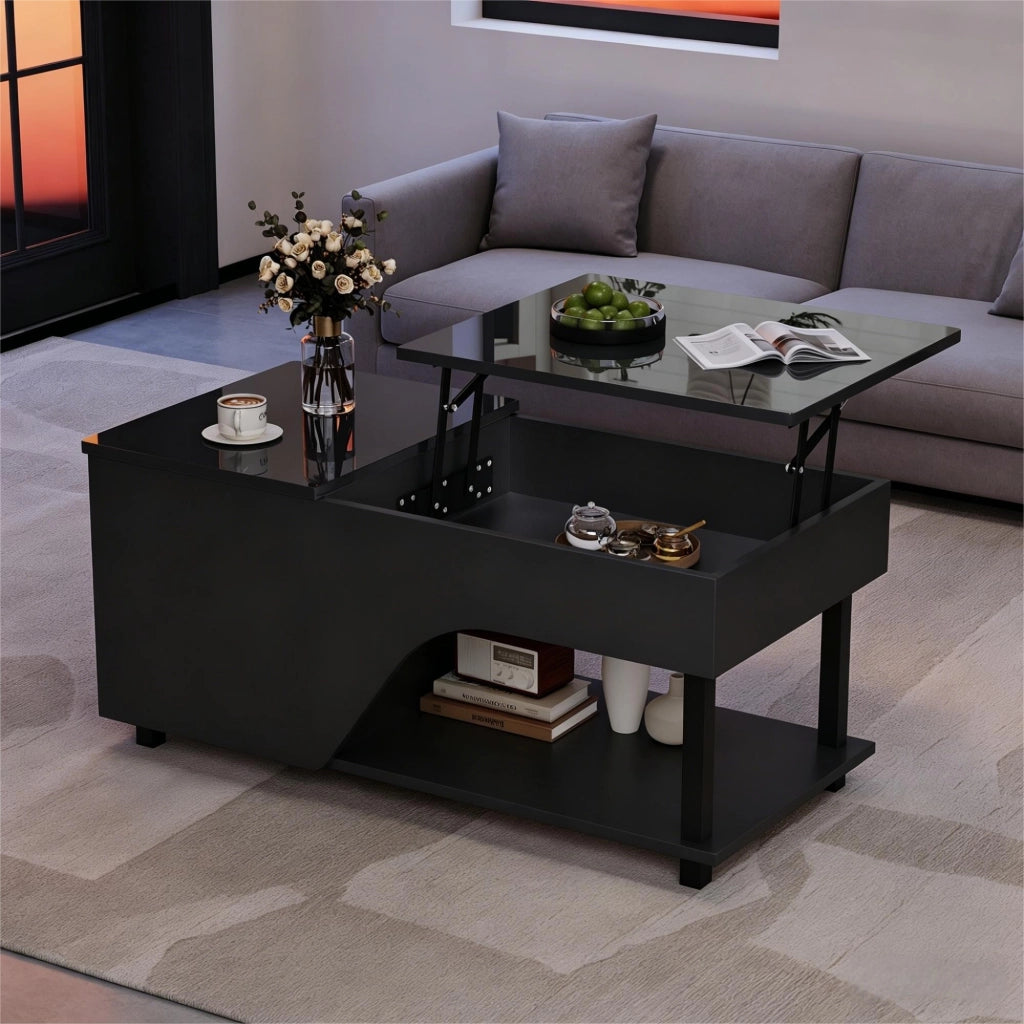 Tavolino lucido, illuminazione a LED, altezza regolabile, design traforato, 50 x 100 x 46 cm, nero