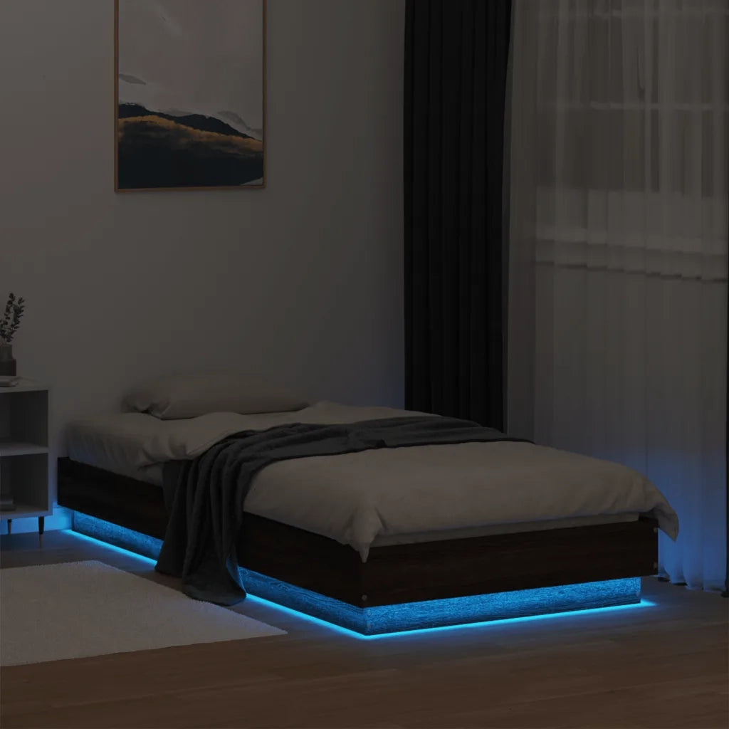 Letto singolo | Letto per adulti | Giroletto con LED Rovere Marrone 75x190 cm