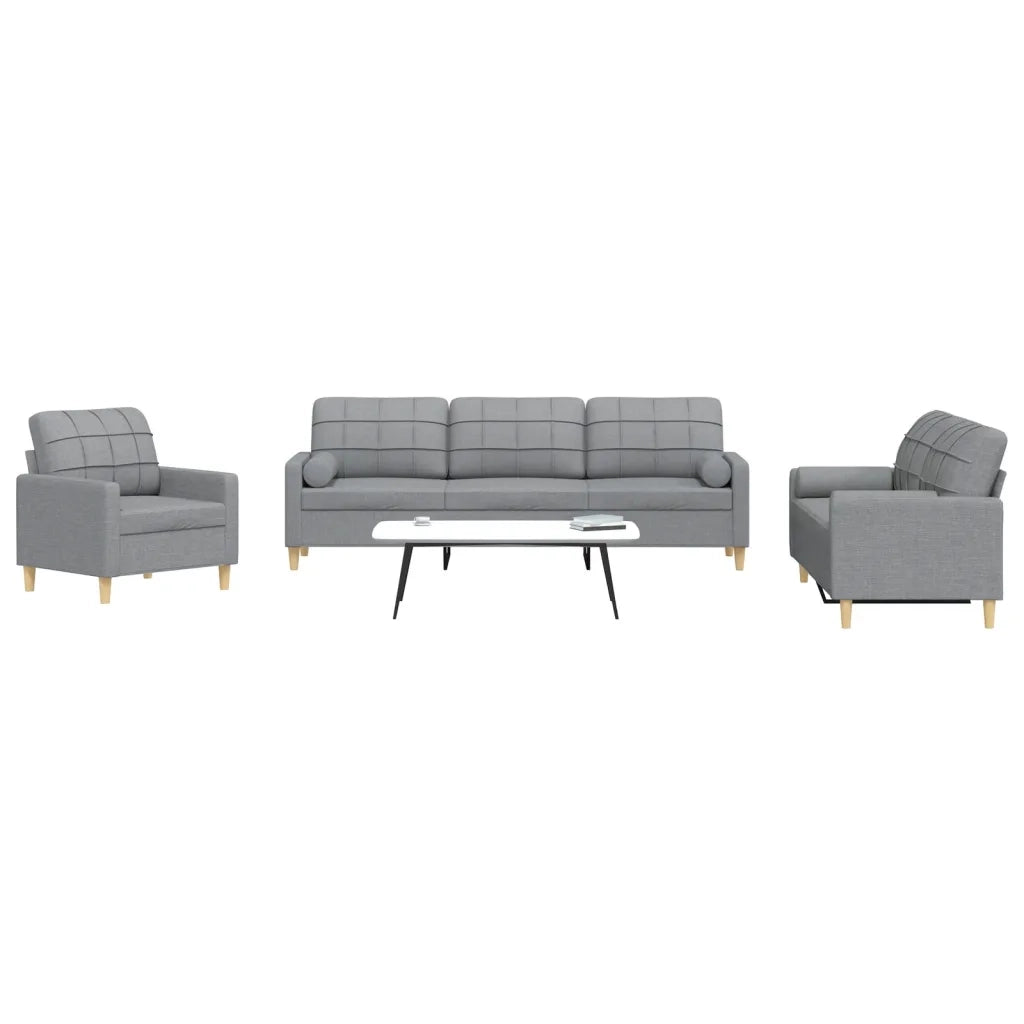 Set Divani 3 pz con Cuscini Decorativi Grigio Chiaro in Tessuto 3278303