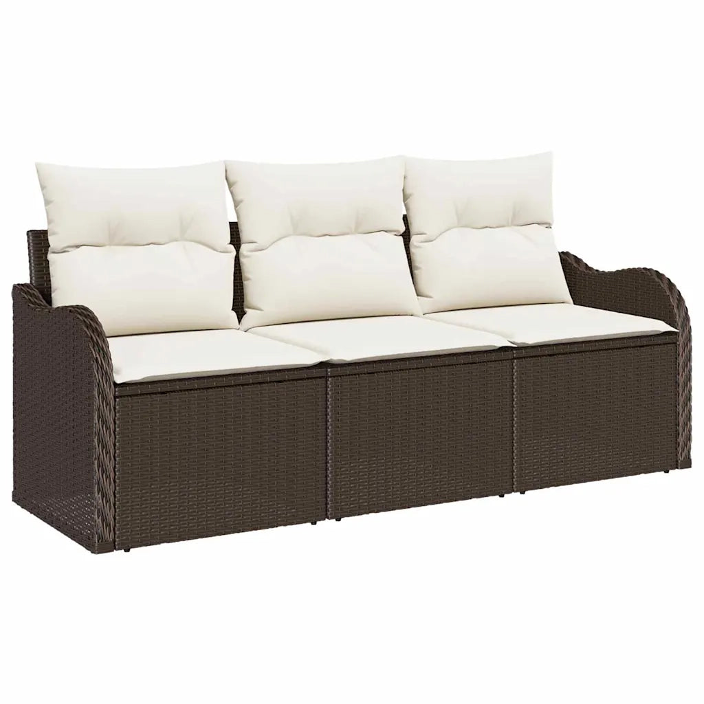 Set Divano da Giardino con cuscino 3 pz-Sofa da Giardino-Divanetto da esterno Marrone Poly Rattan 635715