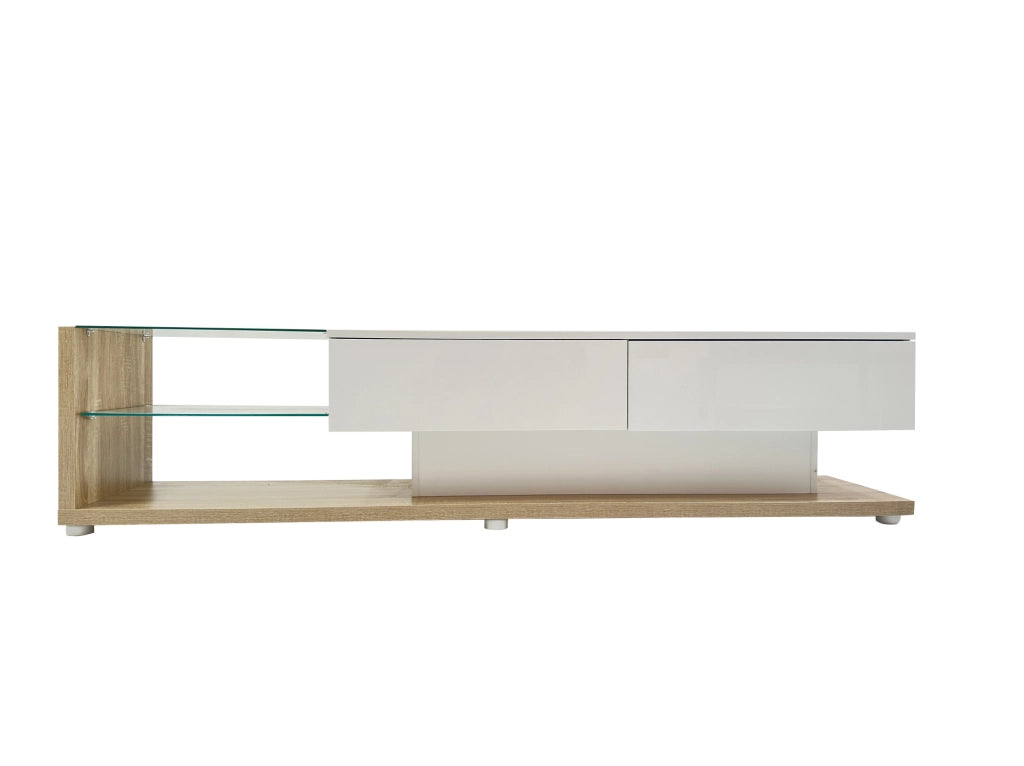 mobile TV basso 170 cm bianco lucido e legno con LED regolabile