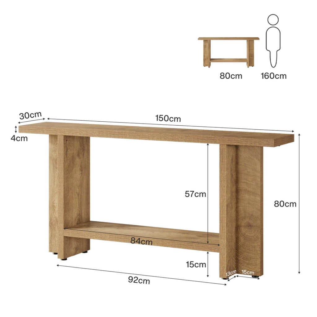 Consolle con 2 ripiani - per ingresso - in MDF - 150x30x80 cm - marrone