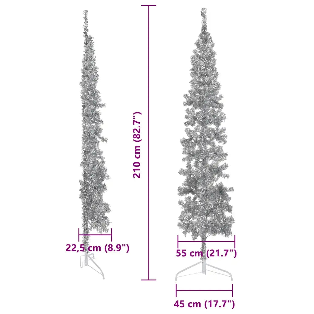 Albero Natale | Decorazioni natalizie Artificiale Sottile a Met¨¤ Supporto Argento 210cm