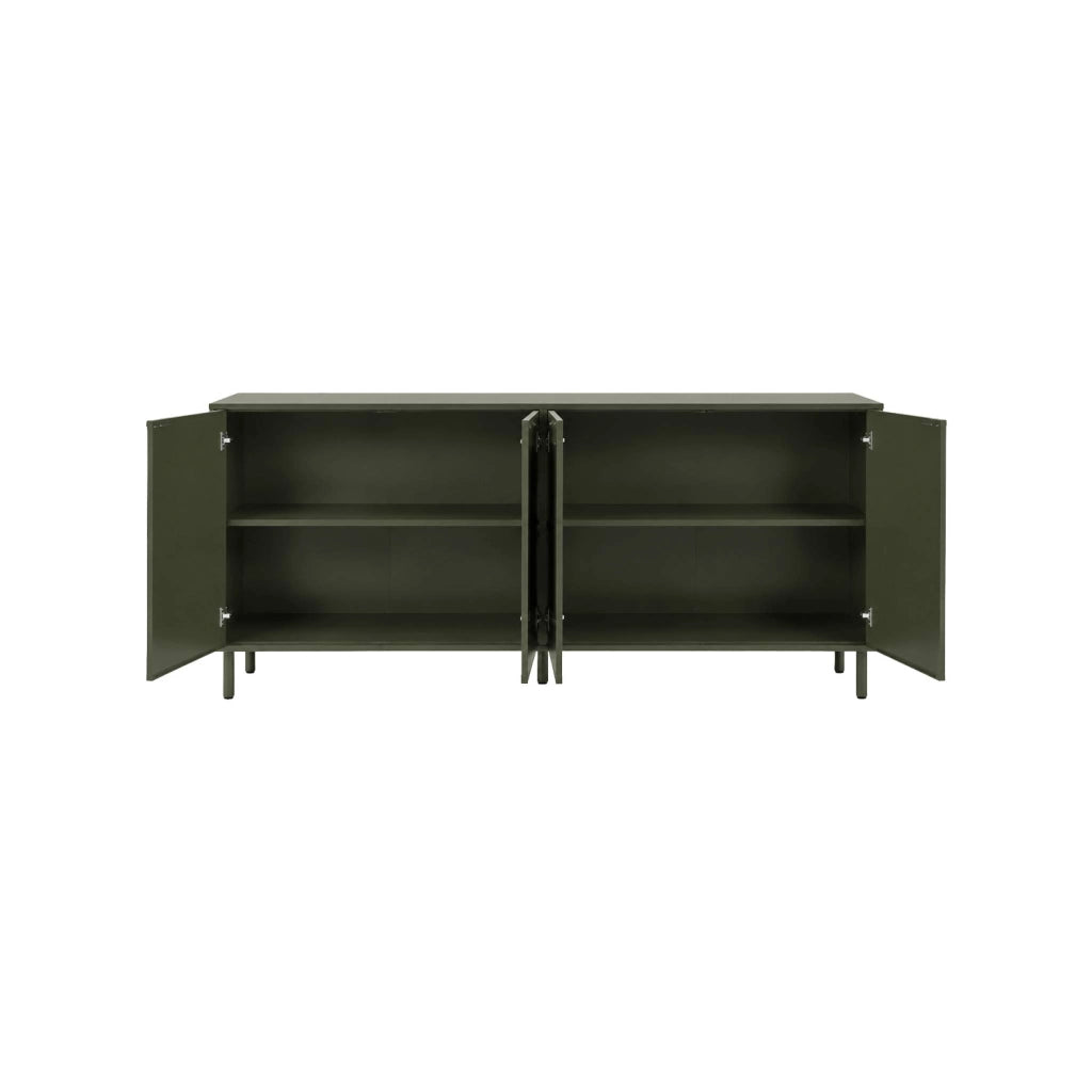Credenza decorativa in legno e metallo 4 ante, 160cm, verde kaki