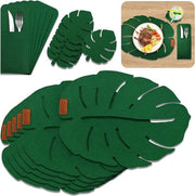 Set da tavola da 18 pezzi con disegno Monstera, piatti da portata da 6 pezzi, sostegni per bicchieri da 6 pezzi, tovaglie da tavola da 6 pezzi, piatti da portata verdi, sostegni per bicchieri, piatti da velluto