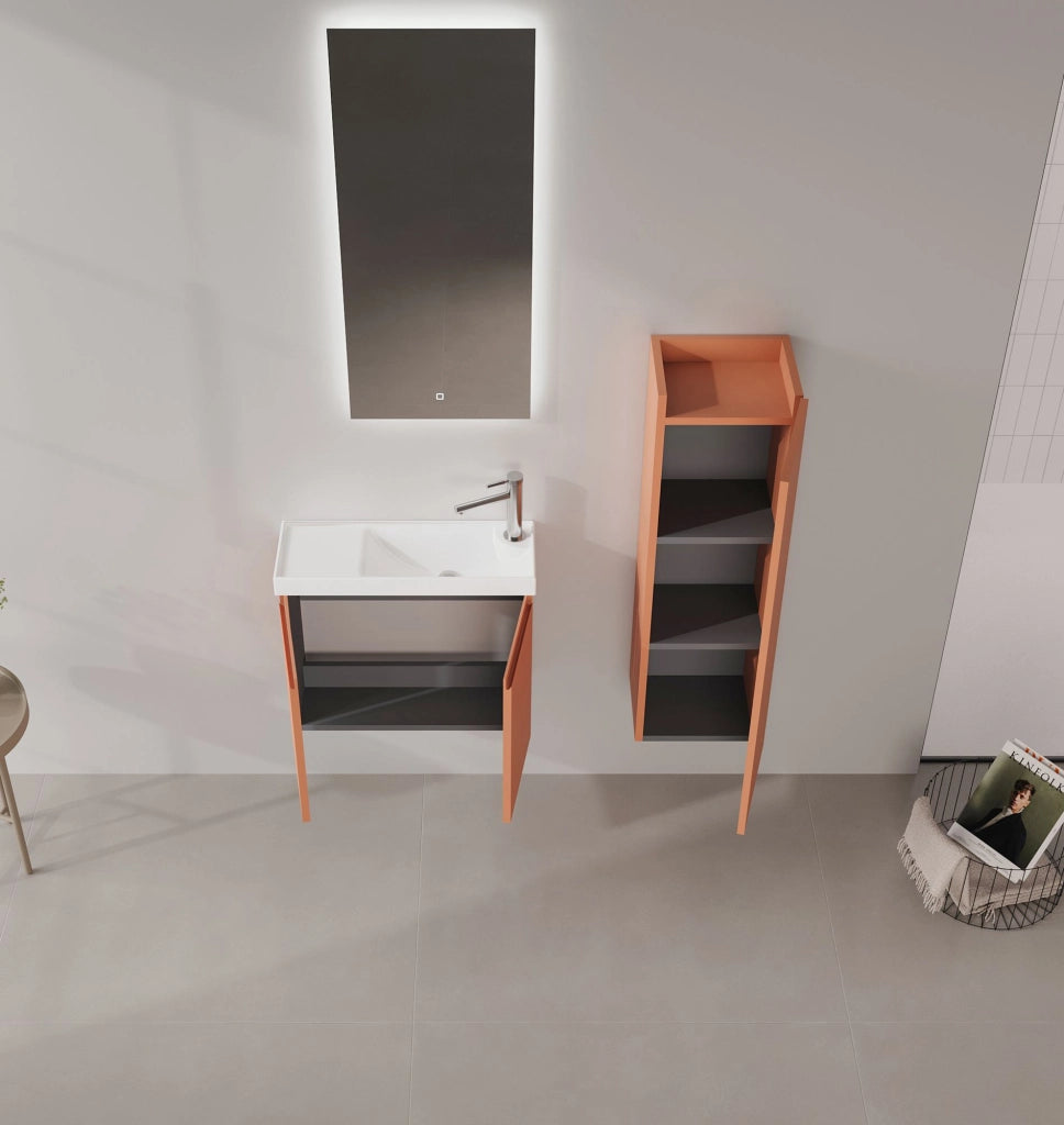 Set mobile lavabo con specchio (2 pezzi) "Ferla 60" - 60 x 22 x 50 cm - Cinnamon opaco