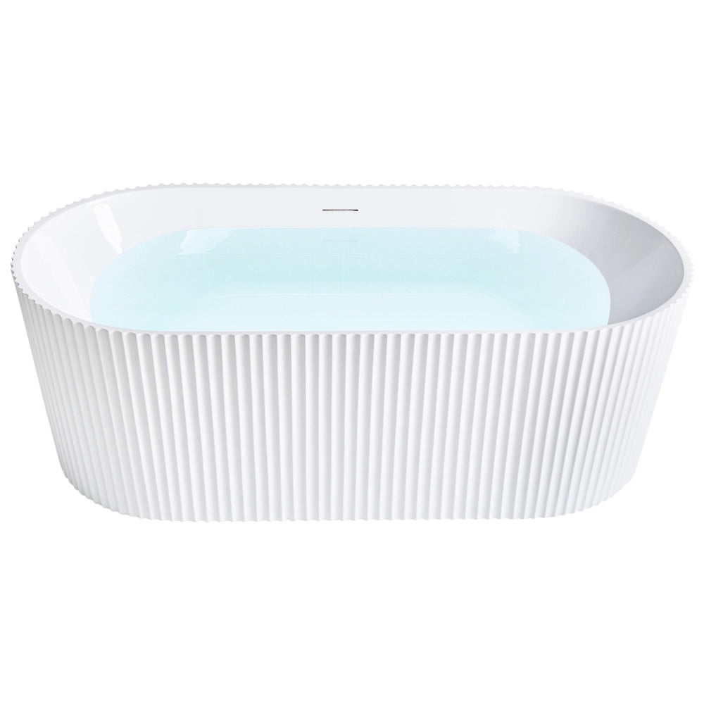 Vasca da bagno freestanding ovale in acrilico bianco opaco 170 x 80 cm Finitura scanalata Bagno in stile moderno