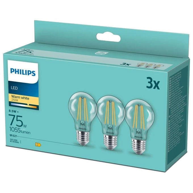Philips 929002025493 Filament Lampadina LED Goccia A60 E27 8.5 W 75 W 1055 lm 2700 K Bianco Caldo colore Trasparente