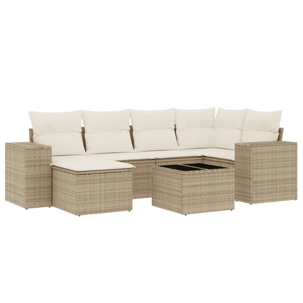 Set Divani da Giardino 7 pz con Cuscini Beige in Polyrattan