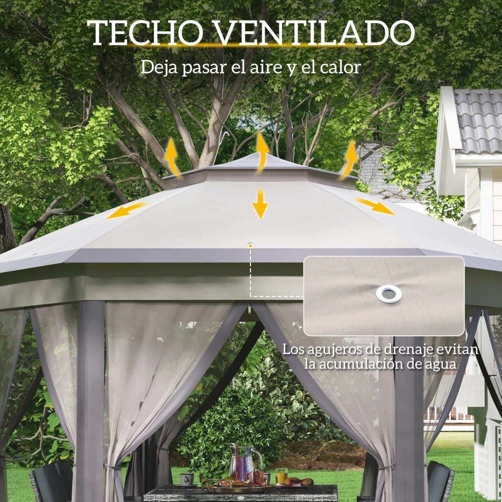 Carpa Pieghevole 4x3.4 m ¨C Zephmum ¨C Marrone e Beige con Doppio Tetto e 6 Zanzariere