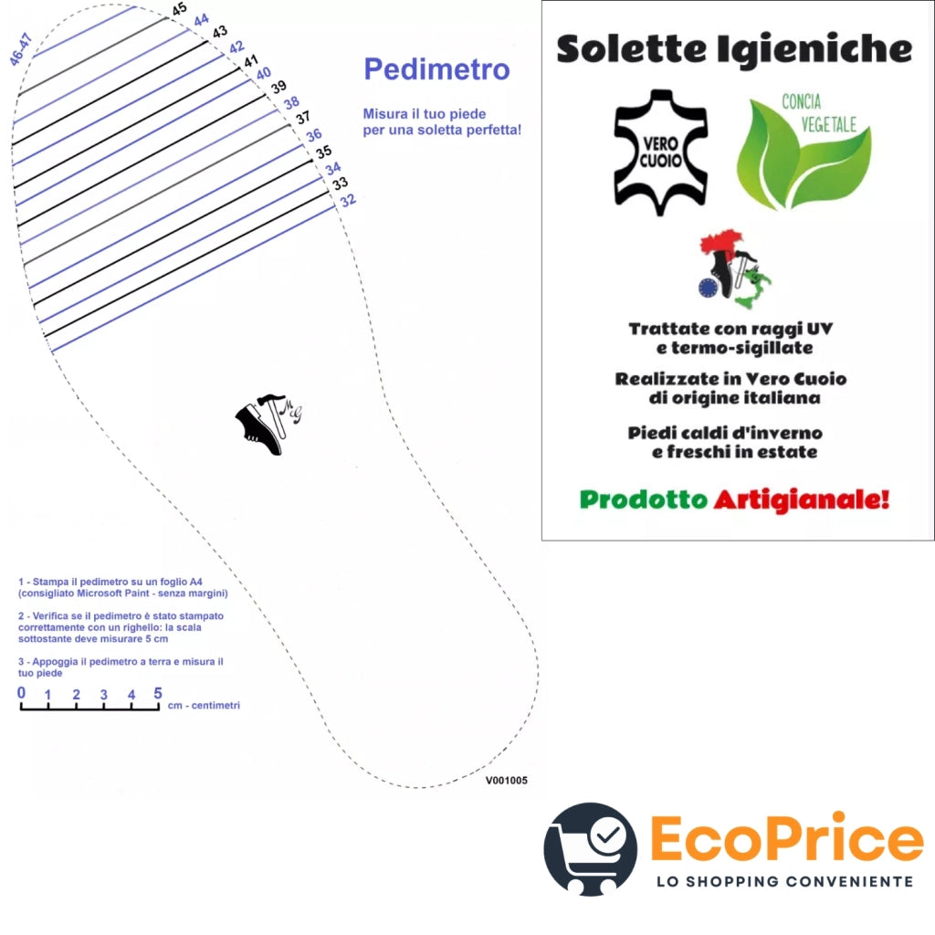 Soletta In Cuoio Naturale Ecologica - Misure da 35 a 47 EcoPrice® Numero Scarpa: 35