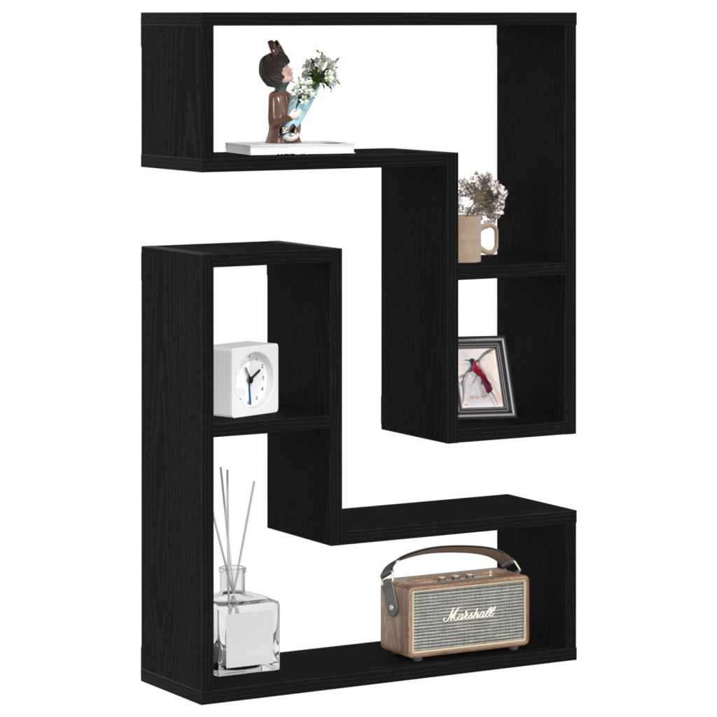 Ripiani da parete , 2 pezzi, Nero Rovere, 50x15x85 cm, Legno ingegnerizzato