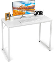 Scrivania, piccola scrivania per computer portatile, scrivania da ufficio, tavolo da lavoro, 100 x 50 x 75 cm, legno e metallo, per studio, ufficio, casa, ufficio (bianco)
