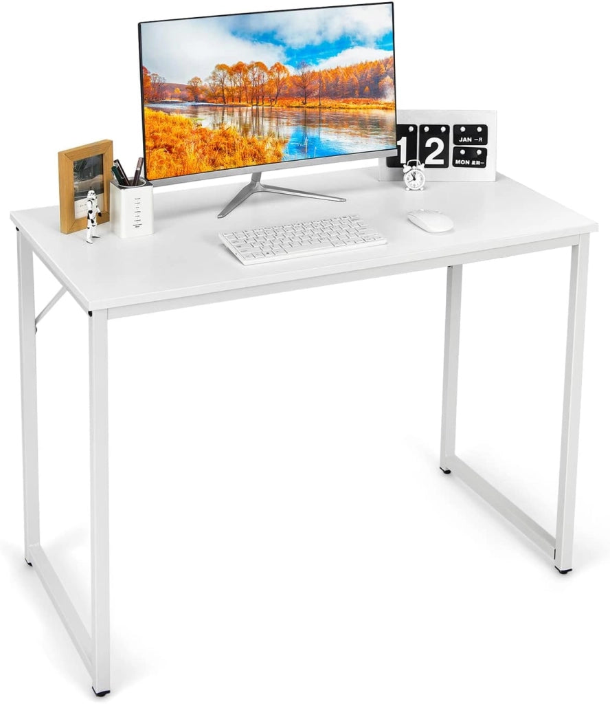 Scrivania, piccola scrivania per computer portatile, scrivania da ufficio, tavolo da lavoro, 100 x 50 x 75 cm, legno e metallo, per studio, ufficio, casa, ufficio (bianco)