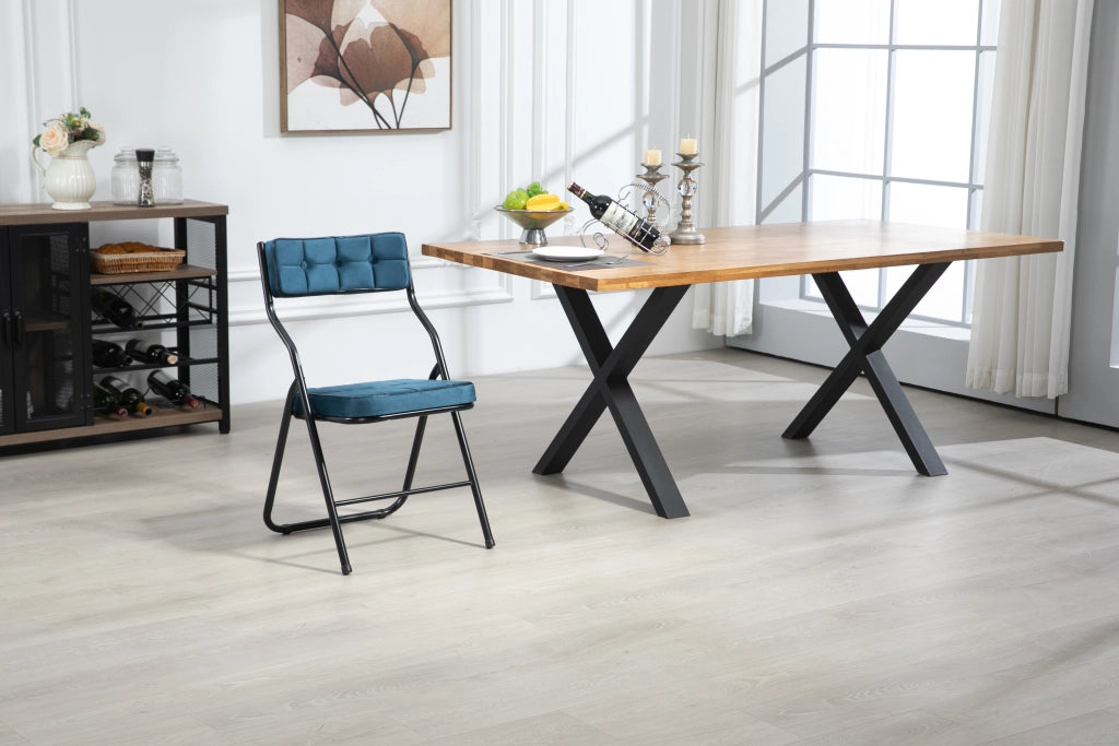 Sedia da Pranzo Pieghevole Set da 2 con Seduta Imbottita e Schienale Ergonomico, in Acciaio, Blu