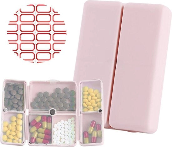 Piccolo contenitore per medicinali portatile - contenitore 2 in 1 con 6 compartimenti e 4 compartimenti - trasparente impermeabile - portatile - grigio