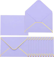 50 Pacchi di Buste da Invito A6 con Bordo Oro e Bordo Ronde, Lavanda - 4x6 Card V Flap, 50 pezzi.