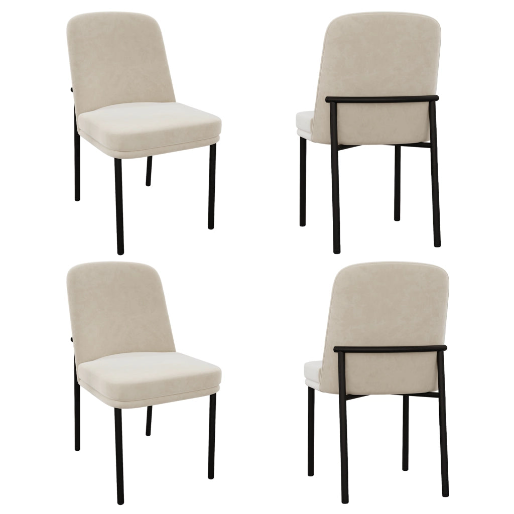 Sedie da pranzo moderne, 4 pezzi in velluto beige con seduta imbottita e gambe in metallo, design minimalista