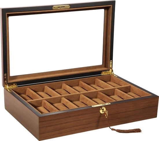 Cassetta orologio in legno con 12 compartimenti, cassetta orologio con serratura, cuscini morbidi per orologio, regalo per San Valentino