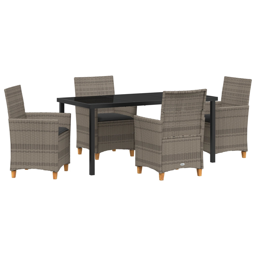Set da Pranzo da Giardino 5 Pezzi con Cuscini Grigio Poly Rattan