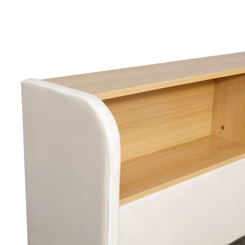 LETTO con contenitore idraulico, velluto beige, 214.5x160.0x90.0 cm