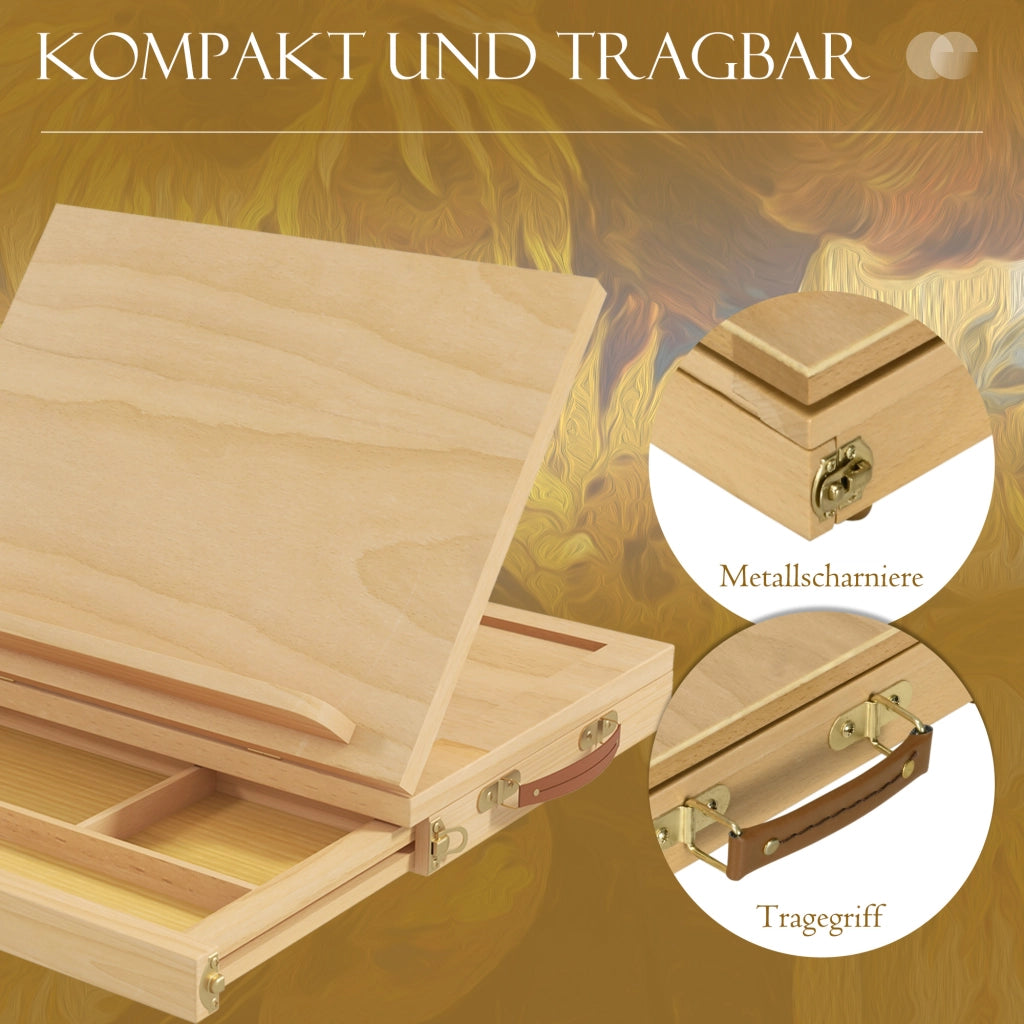 Cavalletto da Tavolo con Cassetto ¨C Xylo ¨C Legno Massello Naturale 3 Scomparti