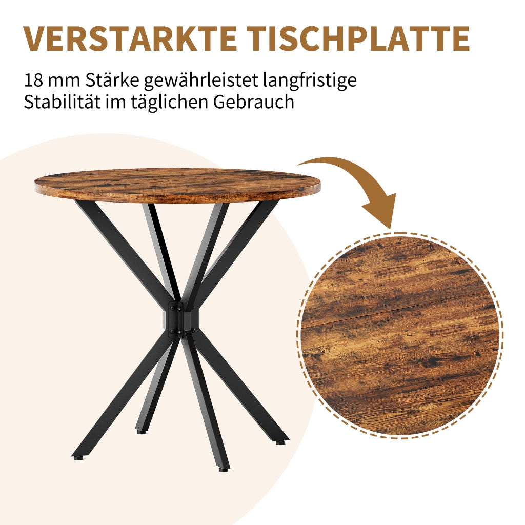 Tavolo da pranzo - stile industriale - gambe a X - Ø80 cm - marrone antico/nero - per cucina e home office