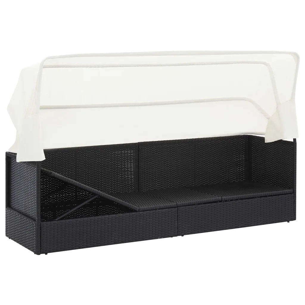 Divano da Giardino con Tettoia-Sofa da Giardino-Divano da esterno in Polyrattan Nero