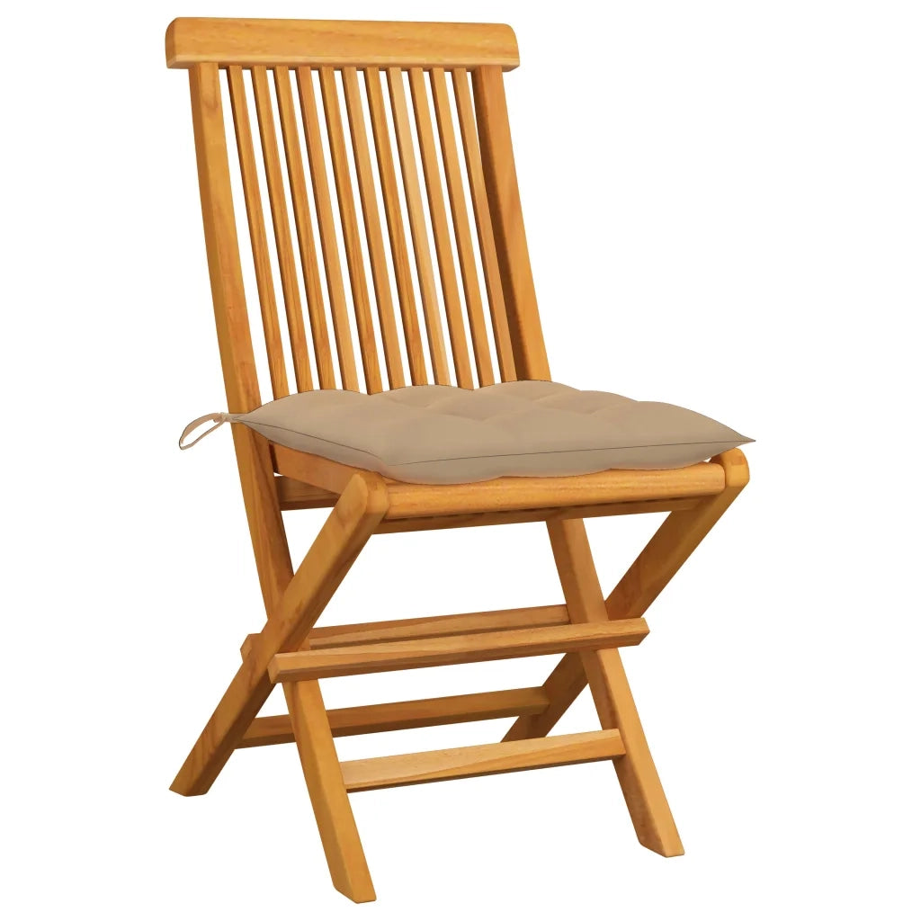 Sedie da Giardino con Cuscini Beige 2 pz | Sedie da Esterno in Massello di Teak