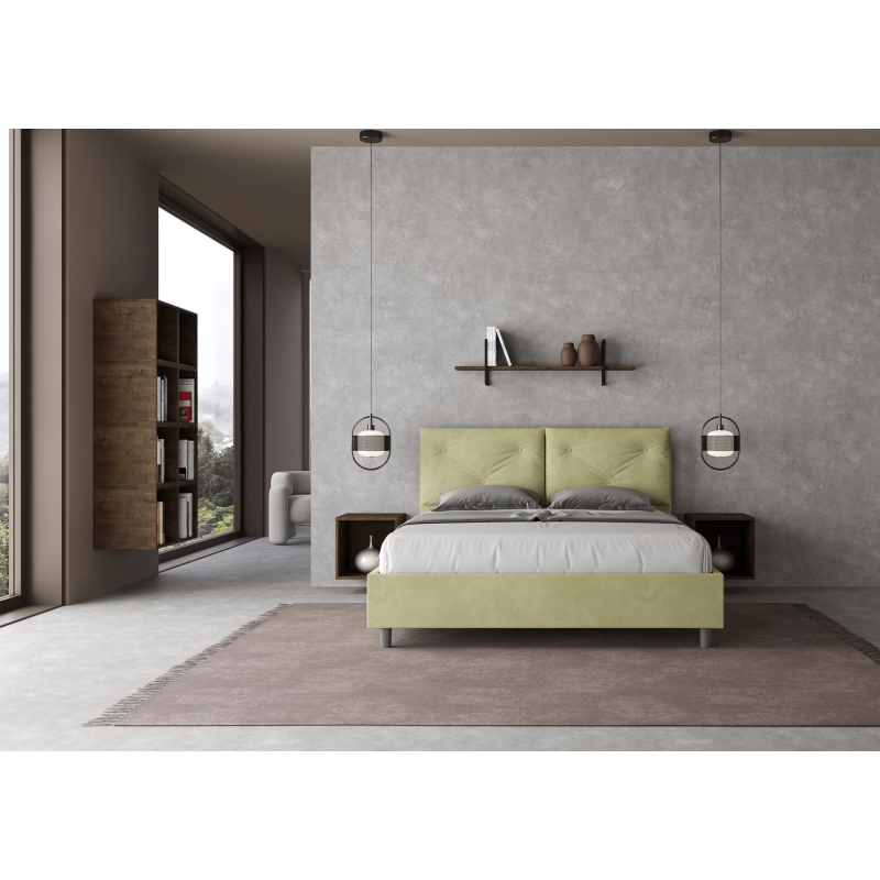 Letto imbottito Matrimoniale 160x200 cm Appia - Contenitore,Microfibra,Tè verde