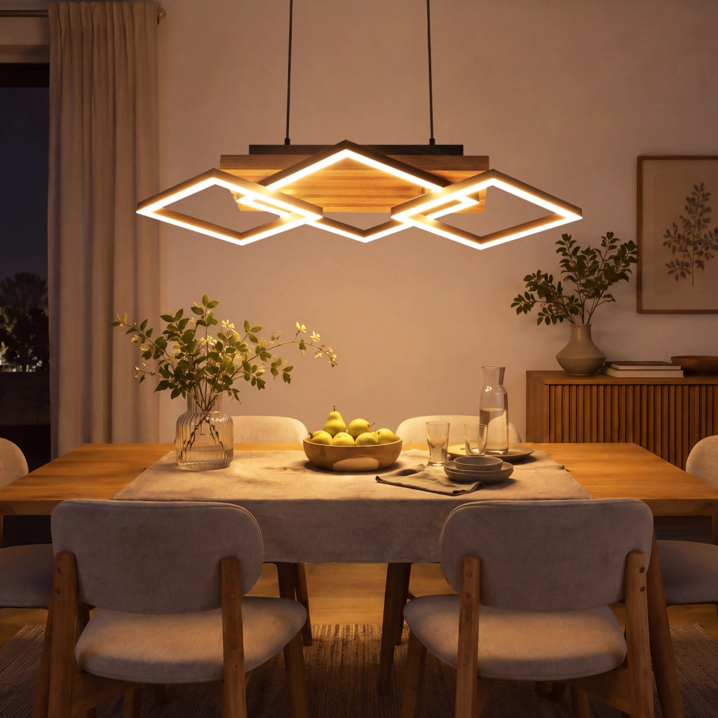 ZMH Lampada a Sospensione LED Legno 31W Moderna Dimmabile Per Tavolo da Pranzo Soggiorno Camera da Letto