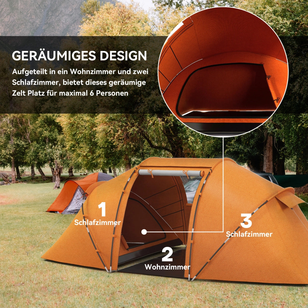 Tenda da campeggio tunnel 4-6 persone ¨C zephmum ¨C arancione impermeabile 2000mm