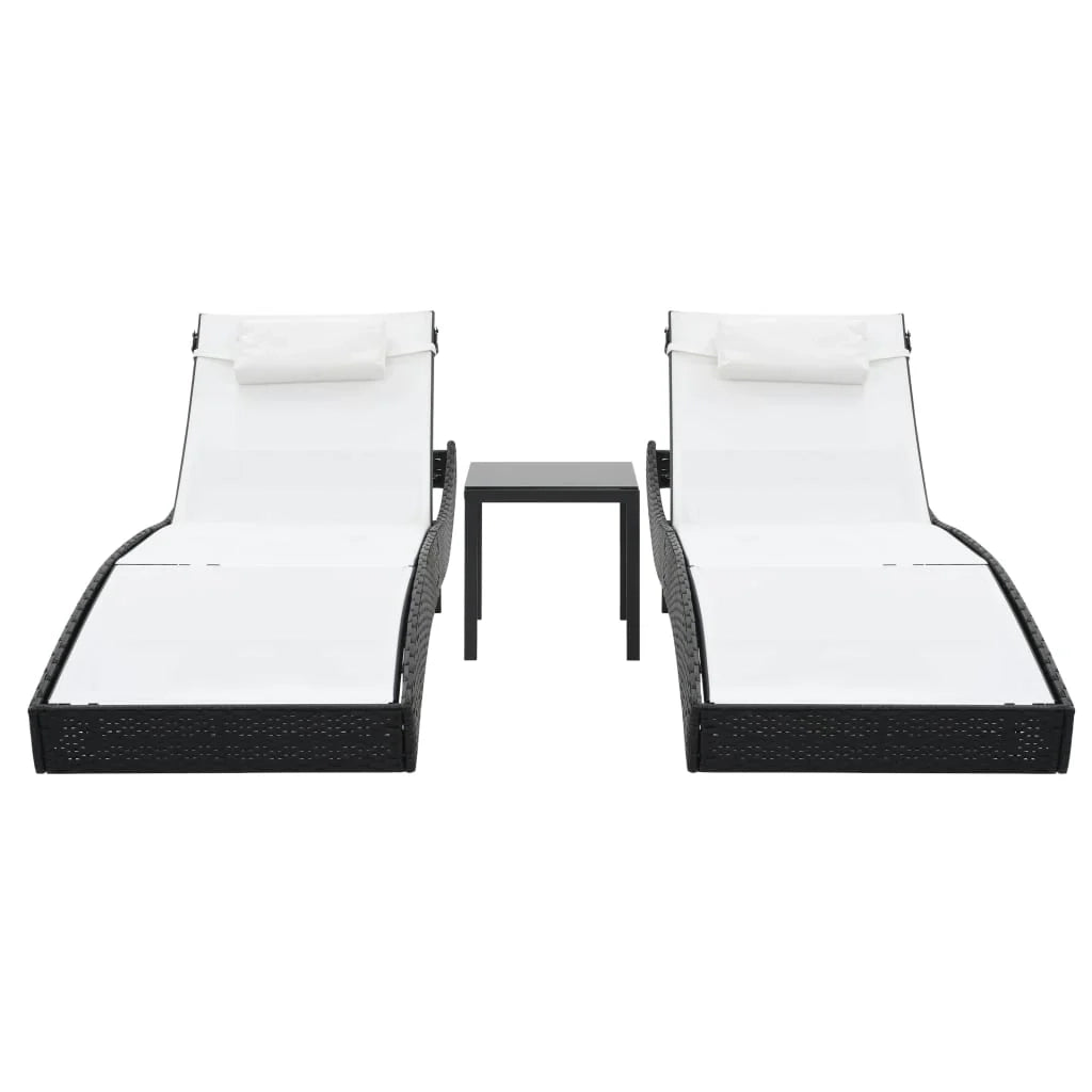 Set di 2 lettini prendisole sedie a sdraio lettini prendisole lettini da giardino mobili da giardino e tavolo in resina intrecciata nera e textilene 02_0012146
