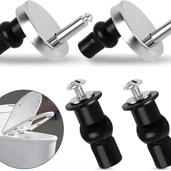 Scharnieri per WC - 2 pezzi - Set di scharnieri per WC - Scharnieri universali per WC - Kit di installazione per WC - RVS - Adattabili - Facili da installare - Sostitutivi di scharnieri per WC - Kit di sostituzione di scharnieri per WC