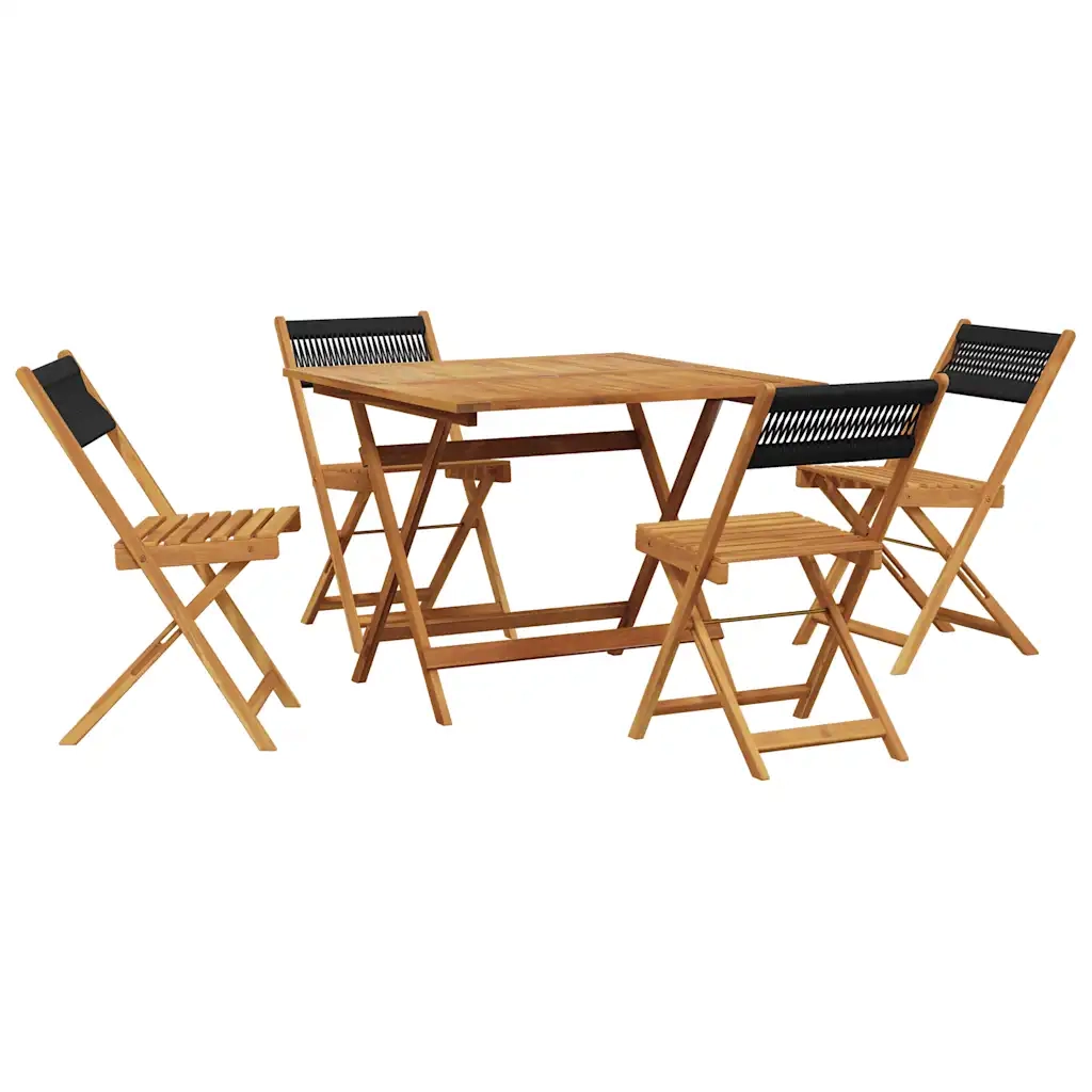 Set Pranzo da Giardino 5 pz | Set Salotto da Giardino Nero Polipropilene e Legno Massello