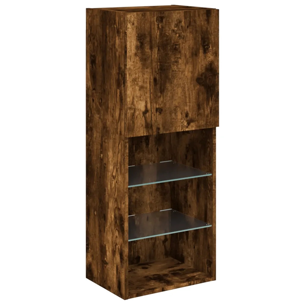 Mobili TV a Muro con LED 4pz Rovere Fumo in Legno Multistrato 3216658