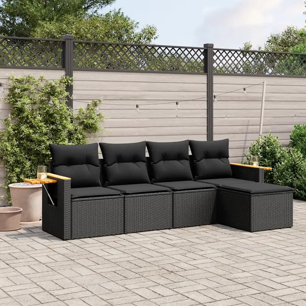 Set Divani da Giardino 5 pz | Set Salotto da Giardino con Cuscini in Polyrattan Nero