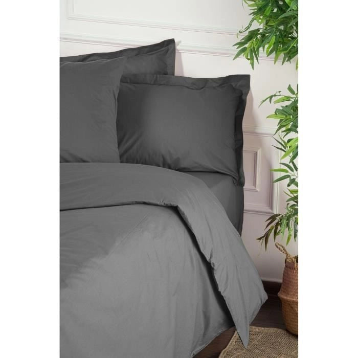 Completo letto - 1 copripiumino 220 x 240 cm + 2 federe 60 x 60 cm - 100% cotone rinforzato - Antracite