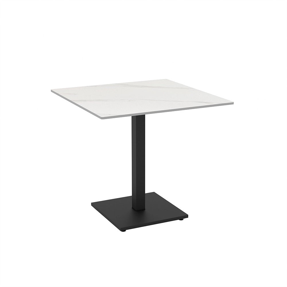 Tavolo quadrato Elora 80x80 con piano in ceramica effetto marmo bianco calacatta e struttura nera set 2 pz