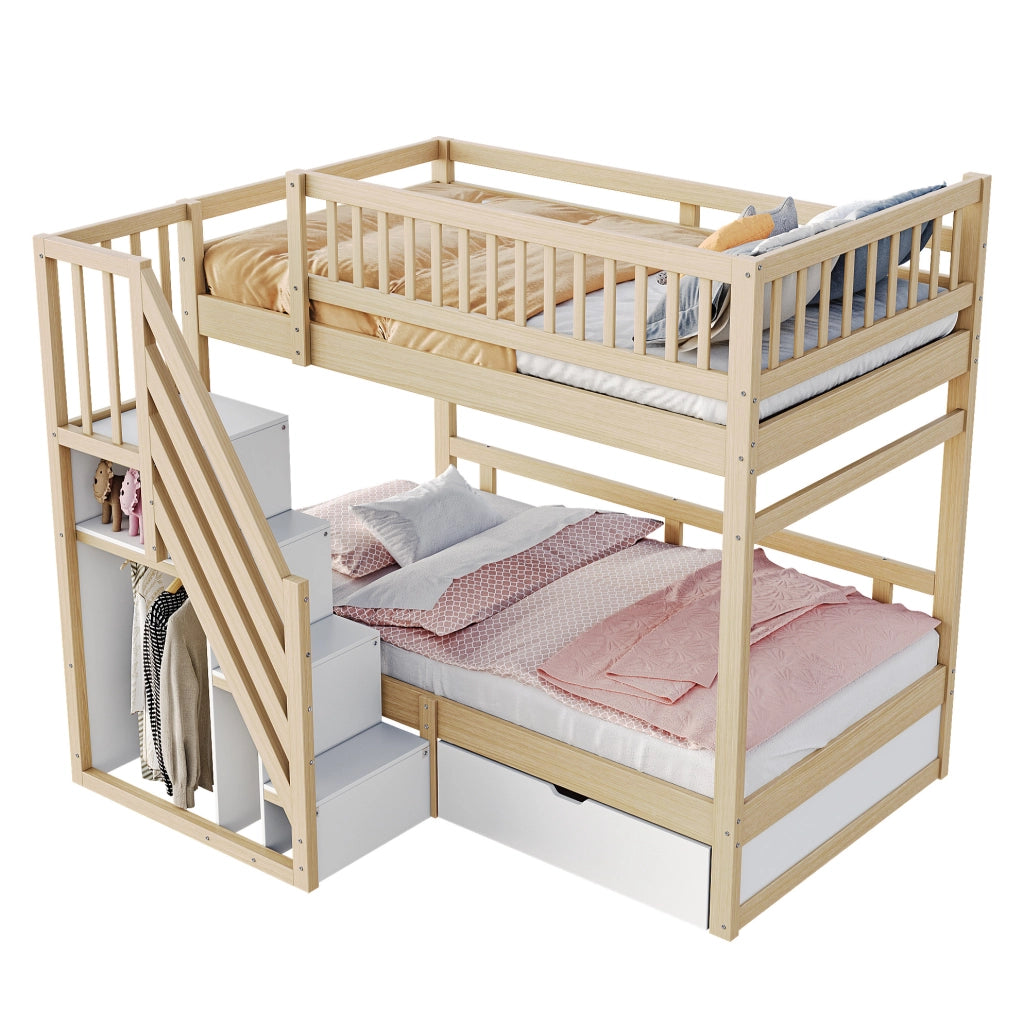Letto a castello 90x200 cm in legno con scala contenitore