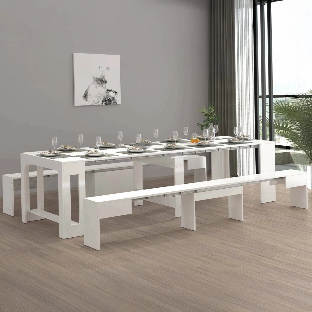 Auditore, set Tavolo e Sedie 12 Posti Made in Italy, Bianco Lucido