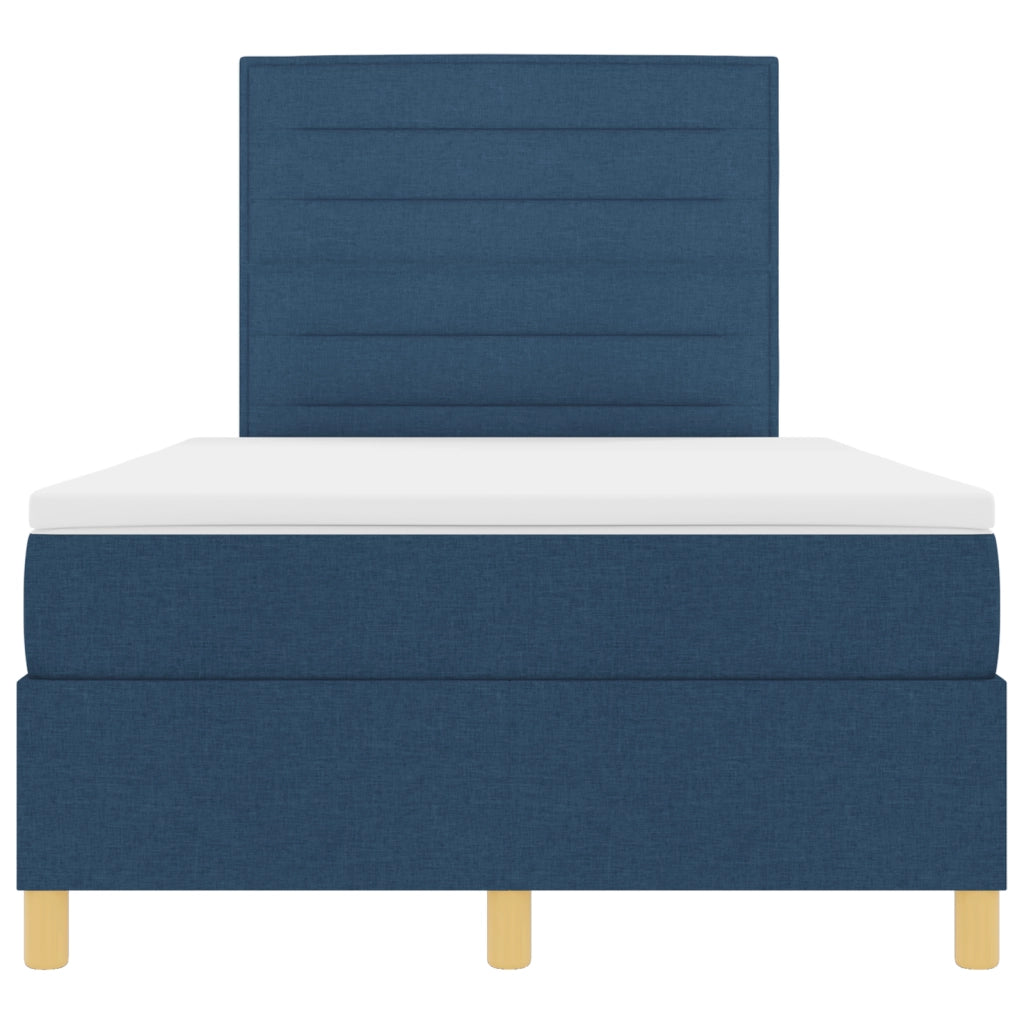 Letto con box spring e materasso blu piccolo matrimoniale in tessuto