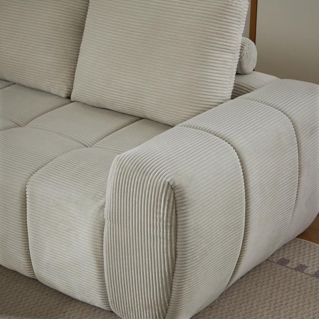 Divano angolare modulare con design capitonné e forma flessibile, senza montaggio, in velluto a coste beige