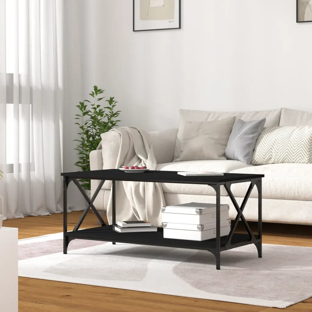 Tavolino da Salotto Nero 100x50x45 cm Legno Multistrato e Ferro 823307